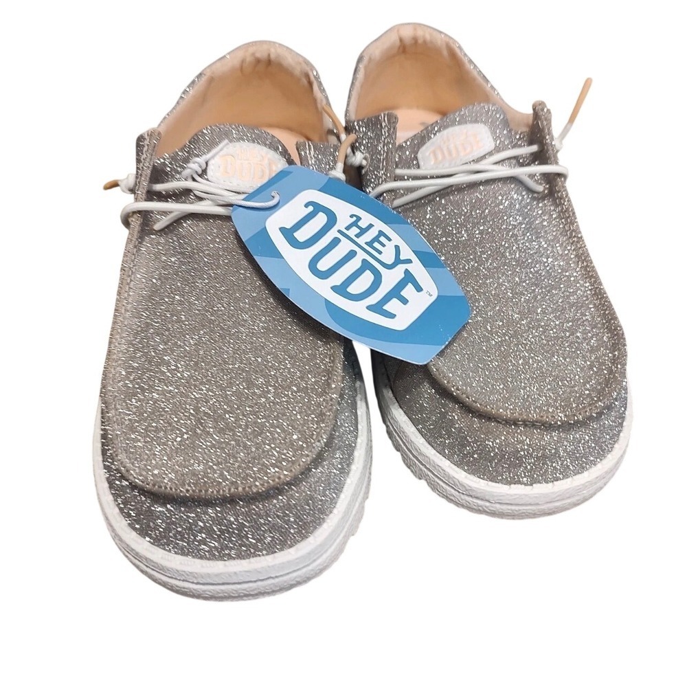 Hey Dude Wendy Shoes Women Size 6 D Silver New Sparkling Glitter Slip On Loafers - Picture 5 of 11